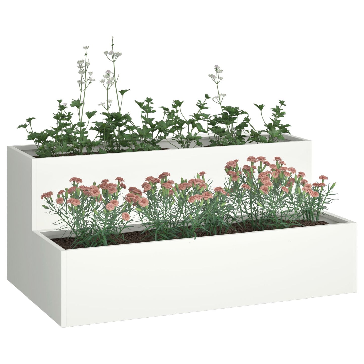 Tuin Planter 2-Tiering Te Staal 100 x 60 x 45 cm Wit