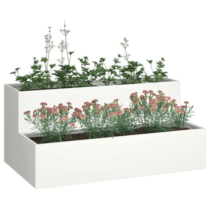 Tuin Planter 2-Tiering Te Staal 100 x 60 x 45 cm Wit