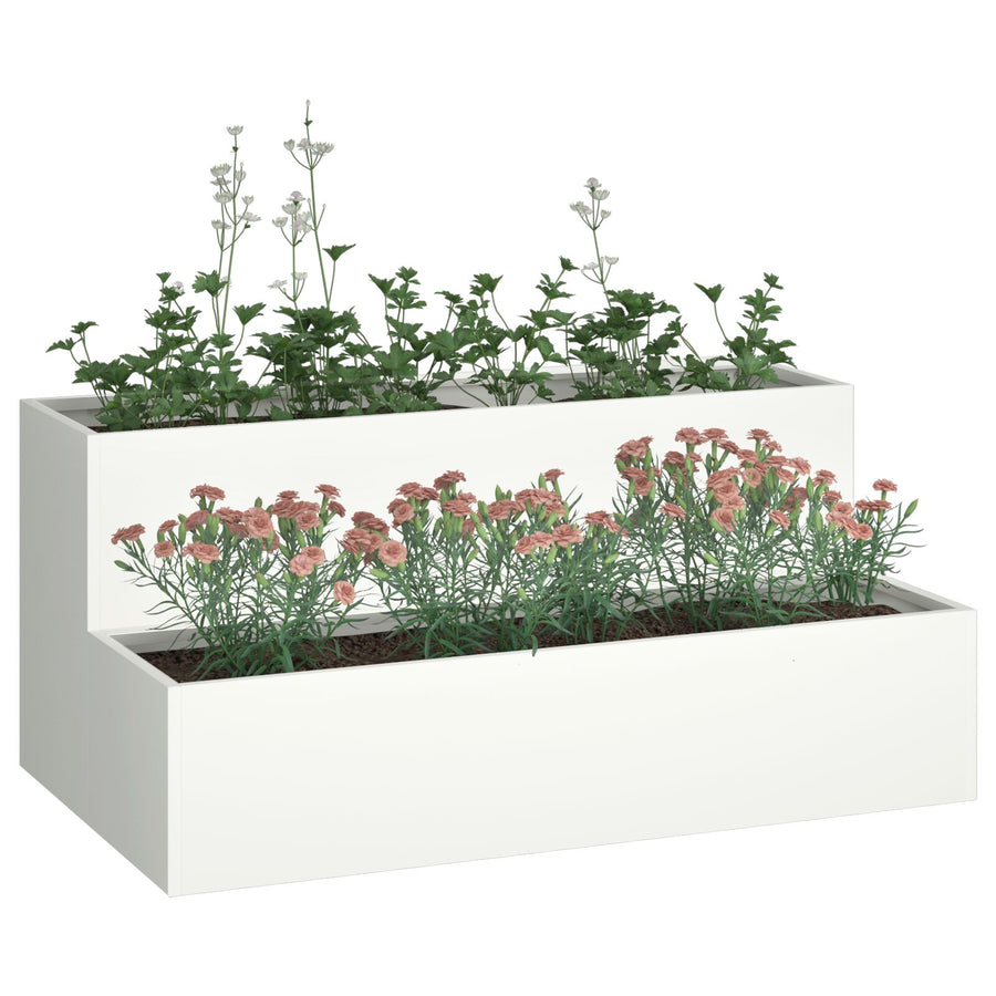Tuin Planter 2-Tiering Te Staal 100 x 60 x 45 cm Wit