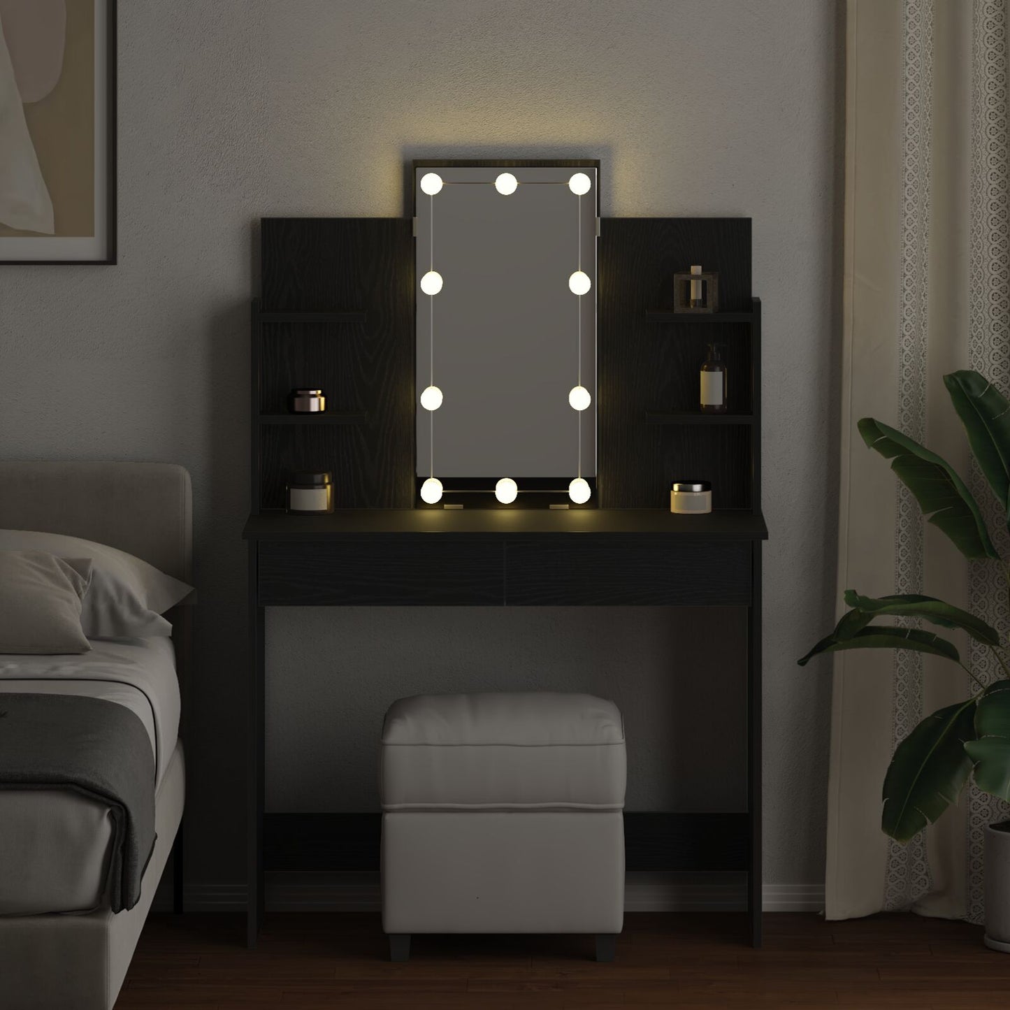 Kaptafel Met Led-Verlichting Zwart Eiken 96X40X142 Cm
