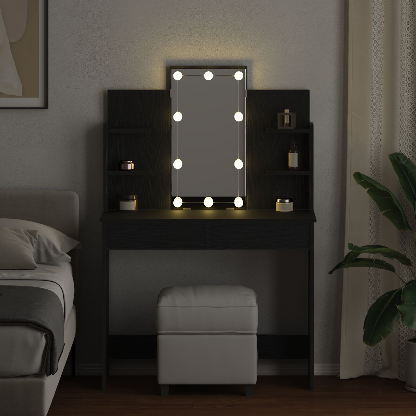 Kaptafel Met Led-Verlichting Zwart Eiken 96X40X142 Cm