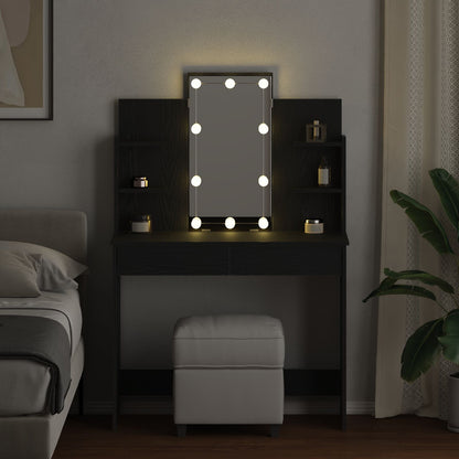 Kaptafel Met Led-Verlichting Zwart Eiken 96X40X142 Cm