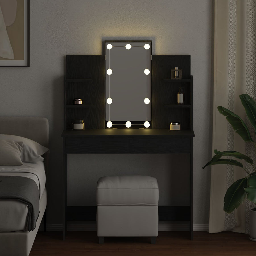 Kaptafel Met Led-Verlichting Zwart Eiken 96X40X142 Cm