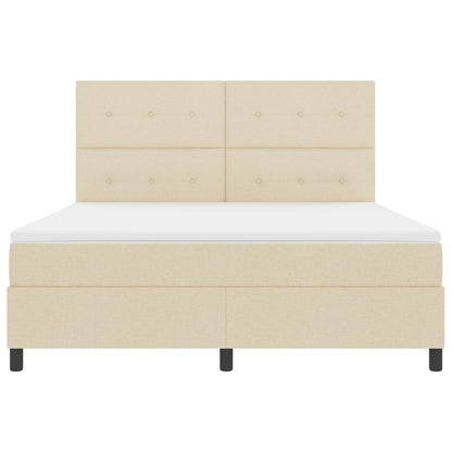 Boxspringbed Met Matras Super King Stof Crème 180 x 200 cm Knop tufted