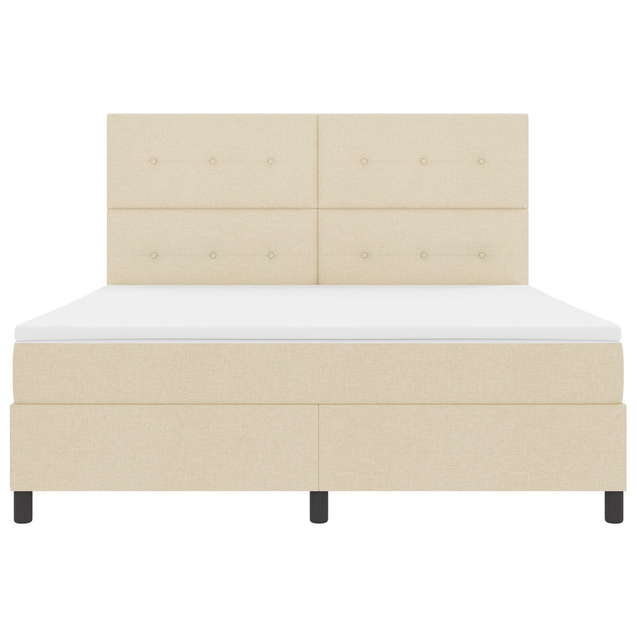 Boxspringbed Met Matras Super King Stof Crème 180 x 200 cm Knop tufted