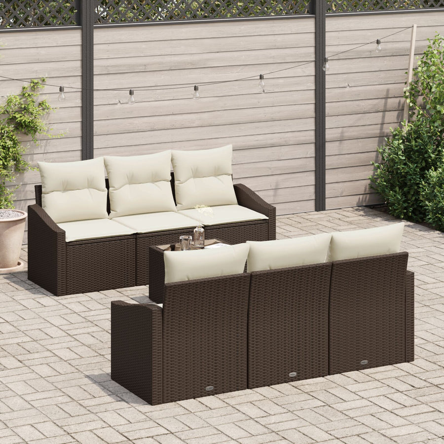 7 Persoons Tuinbank Set Met Kussens Bruin Poly Riet Gegalvaniseerd Staal
