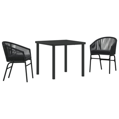 3-Delige Tuin Eetset Zwart Poly Riet