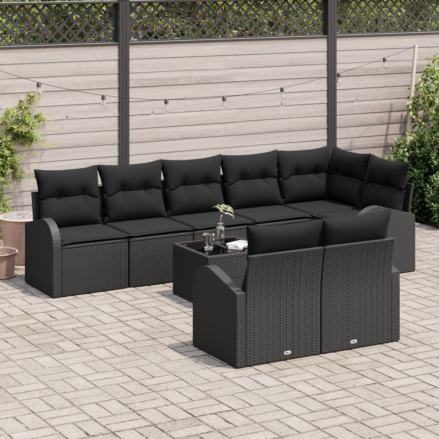 Set Van 9 Tuin Sofa Met Kussens Poly Rattan Zwart met tafel
