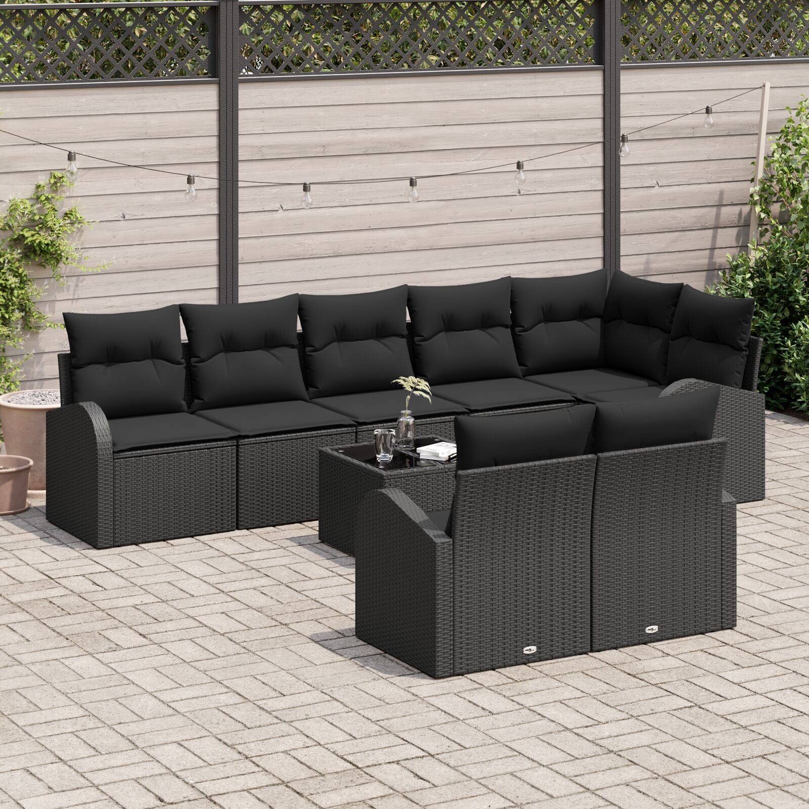 Set Van 9 Tuin Sofa Met Kussens Poly Rattan Zwart met tafel