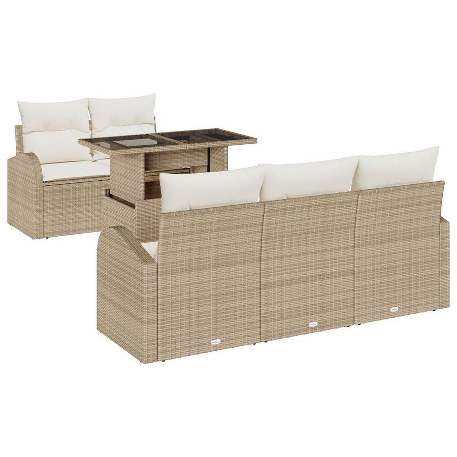 6-Delige Tuin Sofa Set Met Kussens Beige Poly Rattan