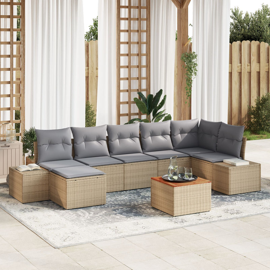 8-Delige Tuinset Met Kussens In Beige Poly Rattan Acacia