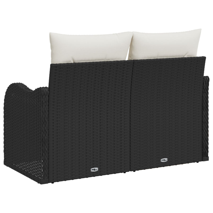 2-Zits Tuinsofa Met Kussens Poly Rattan Zwart en crème zonder opbergruimte