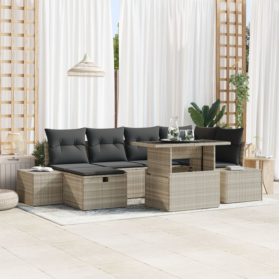 7-Delige Tuin Sofa Set Met Kussens Licht Grijs Poly Rattan Wit