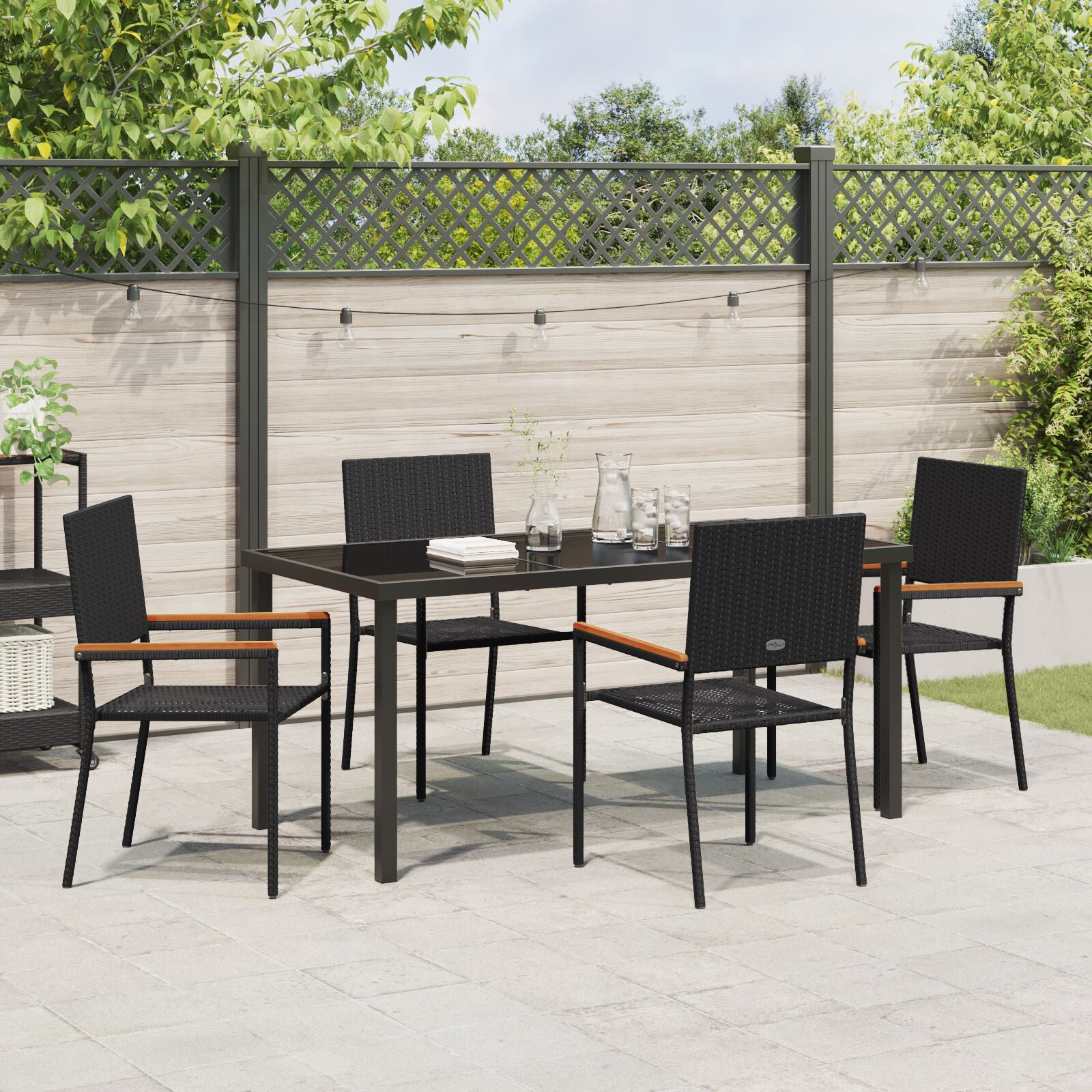 5-Delige Tuin Eetset Zwart Poly Rattan