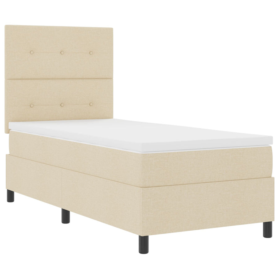 Boxspring Bed Met Matras Stof Crème 100 x 200 cm Knop tufted