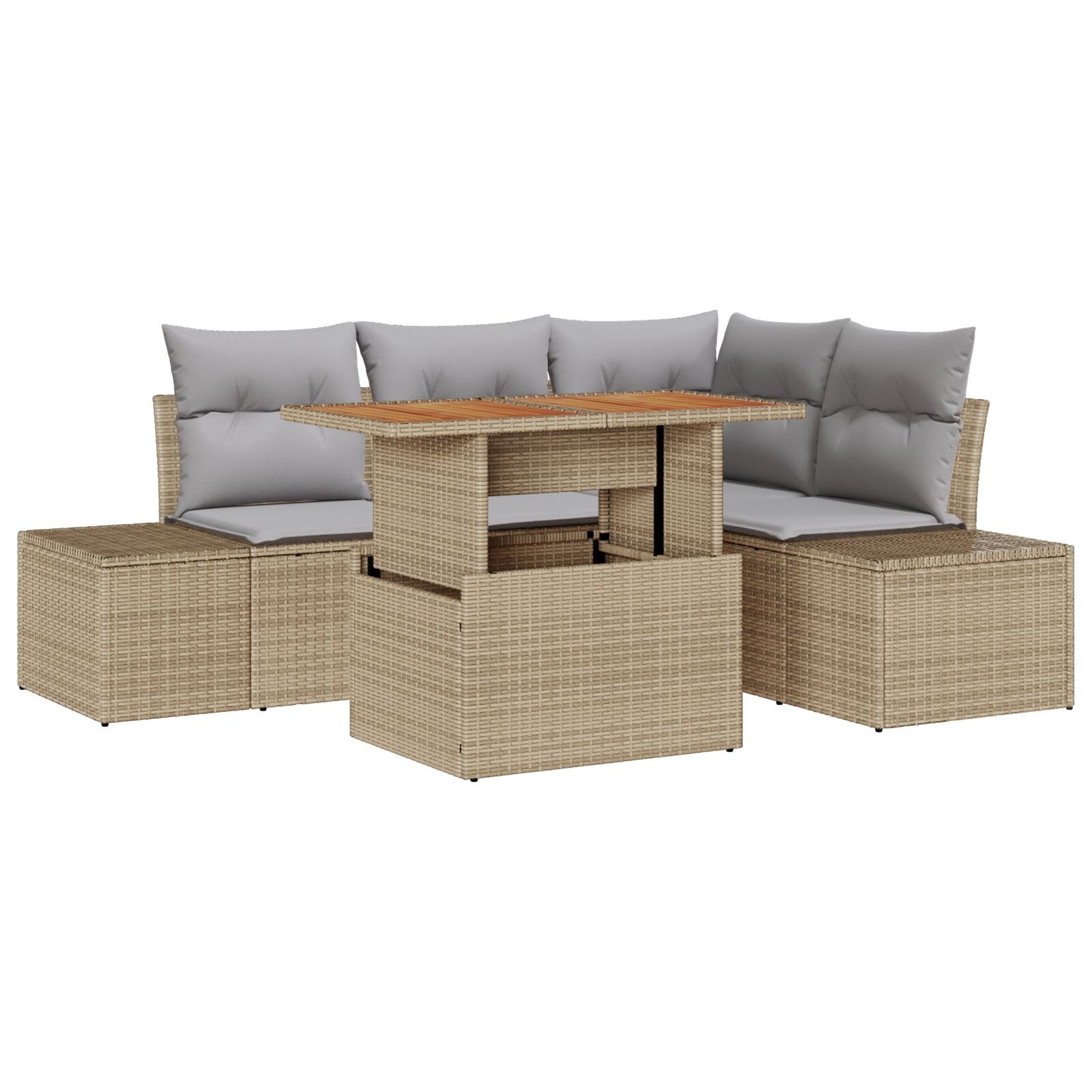 5-Delige Tuin Sofa Set Met Kussens Beige Poly Riet