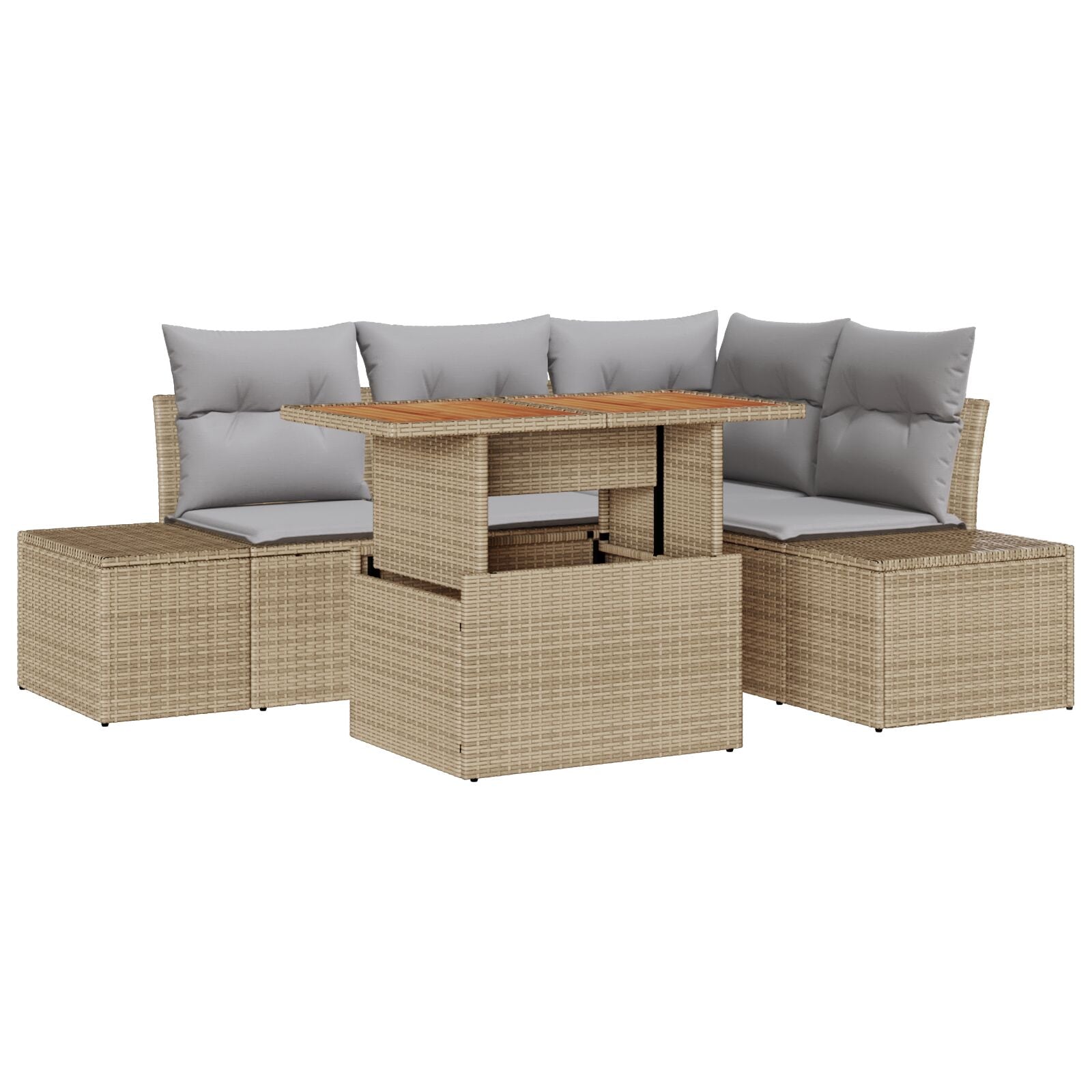 5-Delige Tuin Sofa Set Met Kussens Beige Poly Riet