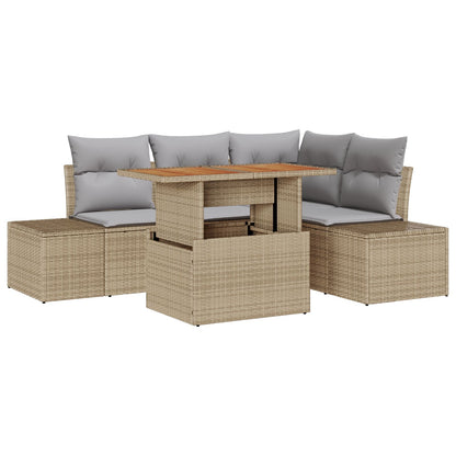 5-Delige Tuin Sofa Set Met Kussens Beige Poly Riet