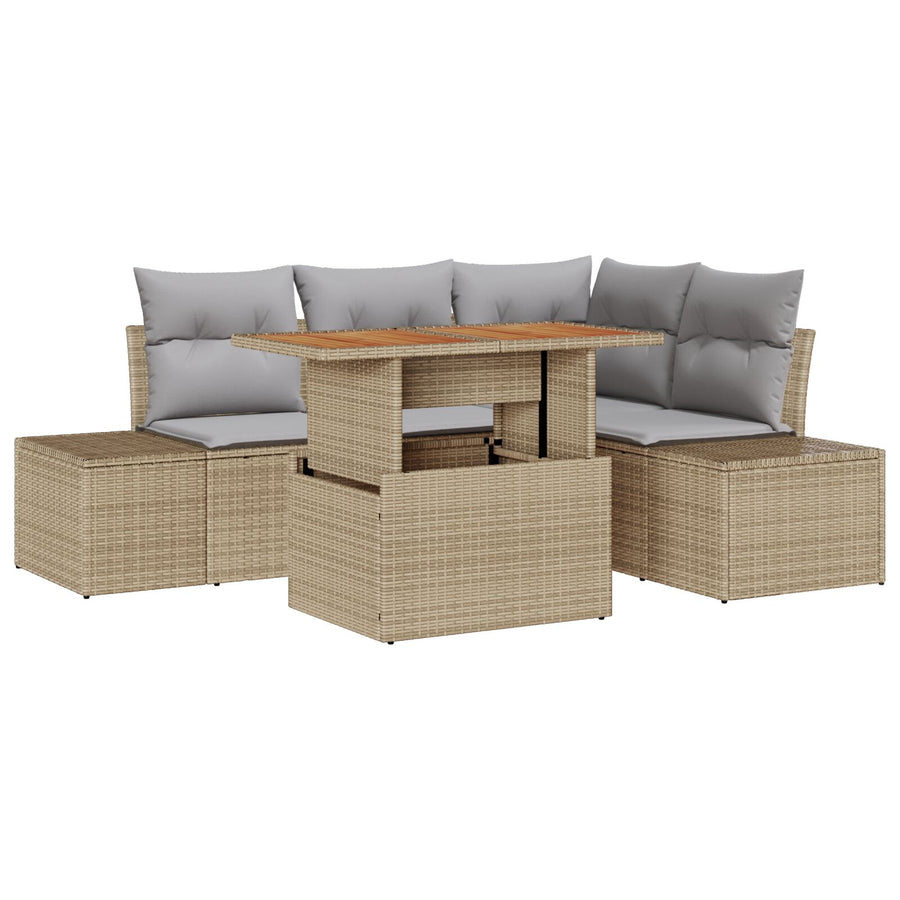 5-Delige Tuin Sofa Set Met Kussens Beige Poly Riet