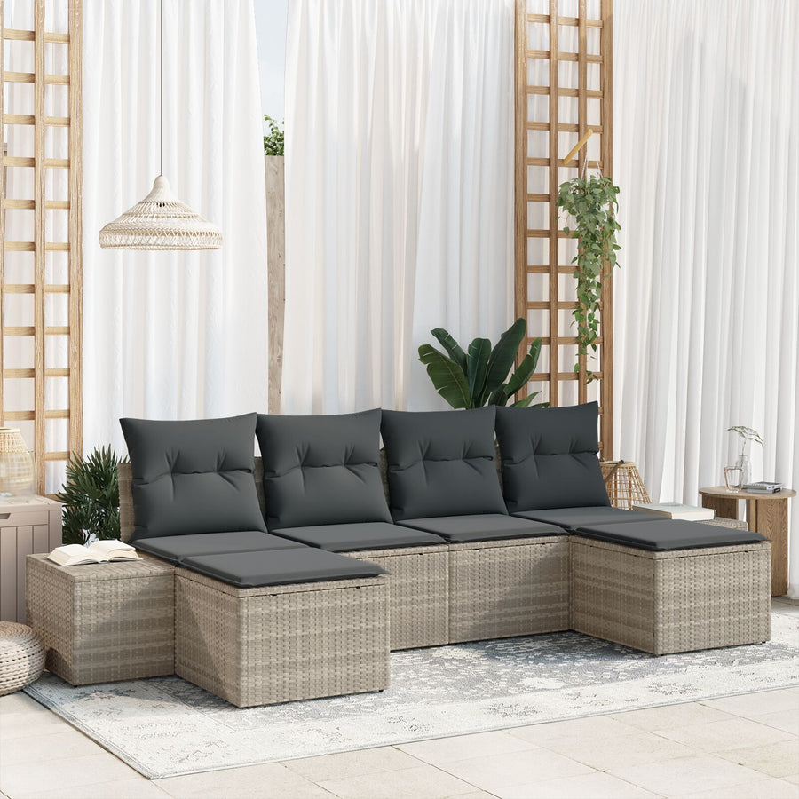 6-Delige Tuin Sofa Set Met Kussens Licht Grijs Poly Rattan