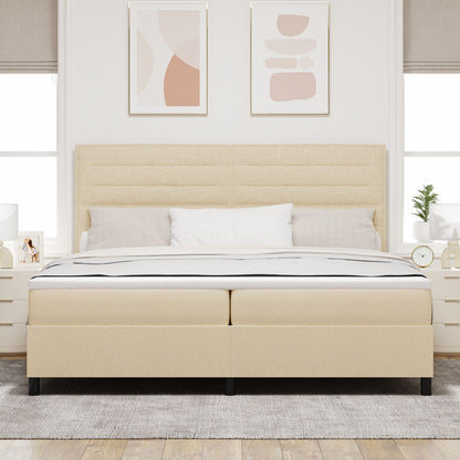 Boxspring Bed Met Matras Stof Crème 200 x 200 cm Lijnen ontwerp