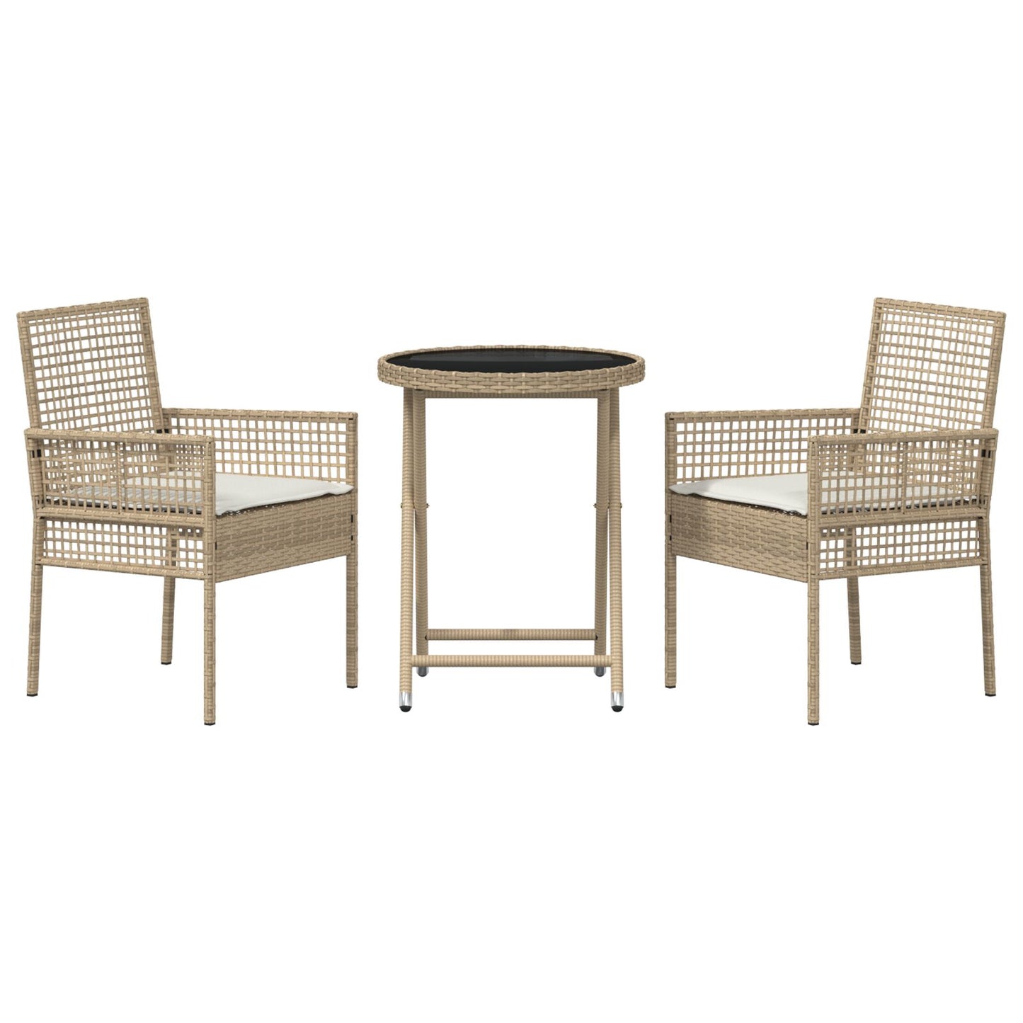3-Delige Bistroset Voor De Tuin Met Kussens Beige Poly Rattan