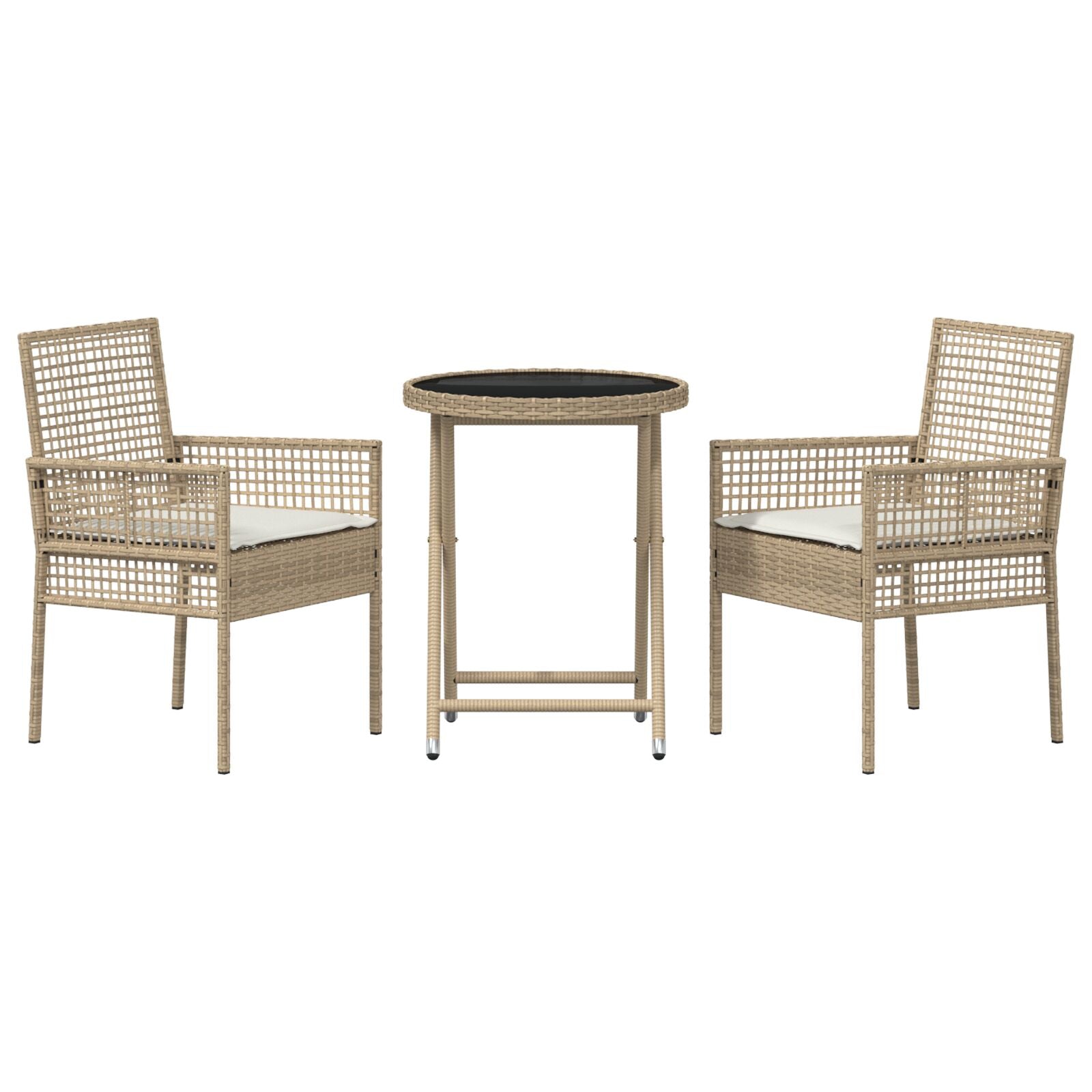 3-Delige Bistroset Voor De Tuin Met Kussens Beige Poly Rattan