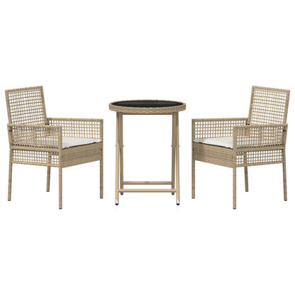 3-Delige Bistroset Voor De Tuin Met Kussens Beige Poly Rattan