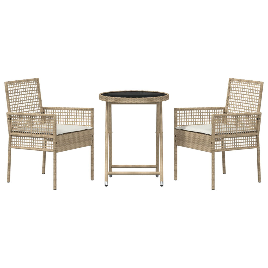 3-Delige Bistroset Voor De Tuin Met Kussens Beige Poly Rattan