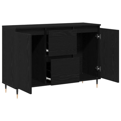 Dressoir Met Deuren & Lades Zwart Eiken 101,5X35X70 Cm