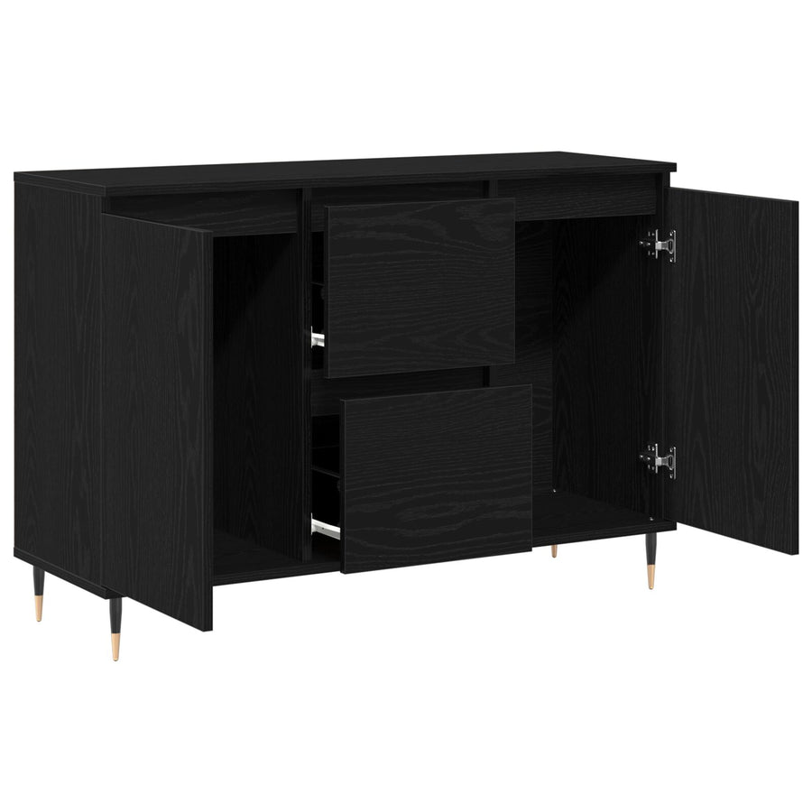 Dressoir Met Deuren & Lades Zwart Eiken 101,5X35X70 Cm