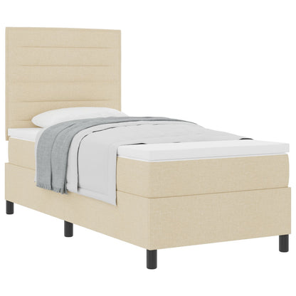 Boxspringbed Met Matras Stof Crème 90 x 200 cm Lijnen ontwerp