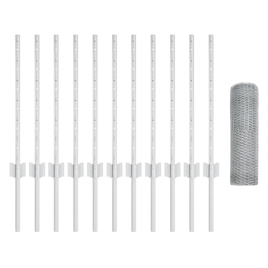 Omheining Posten 11 stuks U-Channel 60 cm Gegalvaniseerd Staal, vidaXL Hexagonale Omheining 0.6x25 m Gegalvaniseerd Staal