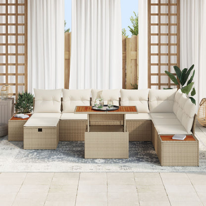 9-Delige Tuin Sofa Set Met Kussens Beige Poly Riet