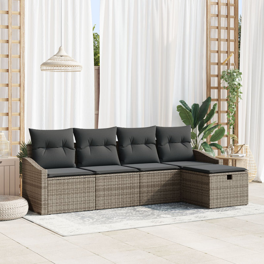 5-Delige Tuin Sofa Set Met Kussens Grijs Poly Rattan Wit