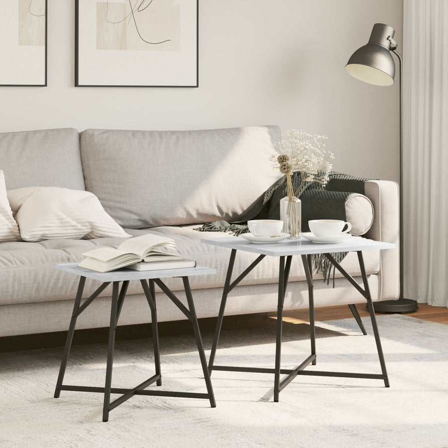 Bijzettafelset Van 2 St Grey Sonoma Hout En Metaal Grijs sonoma