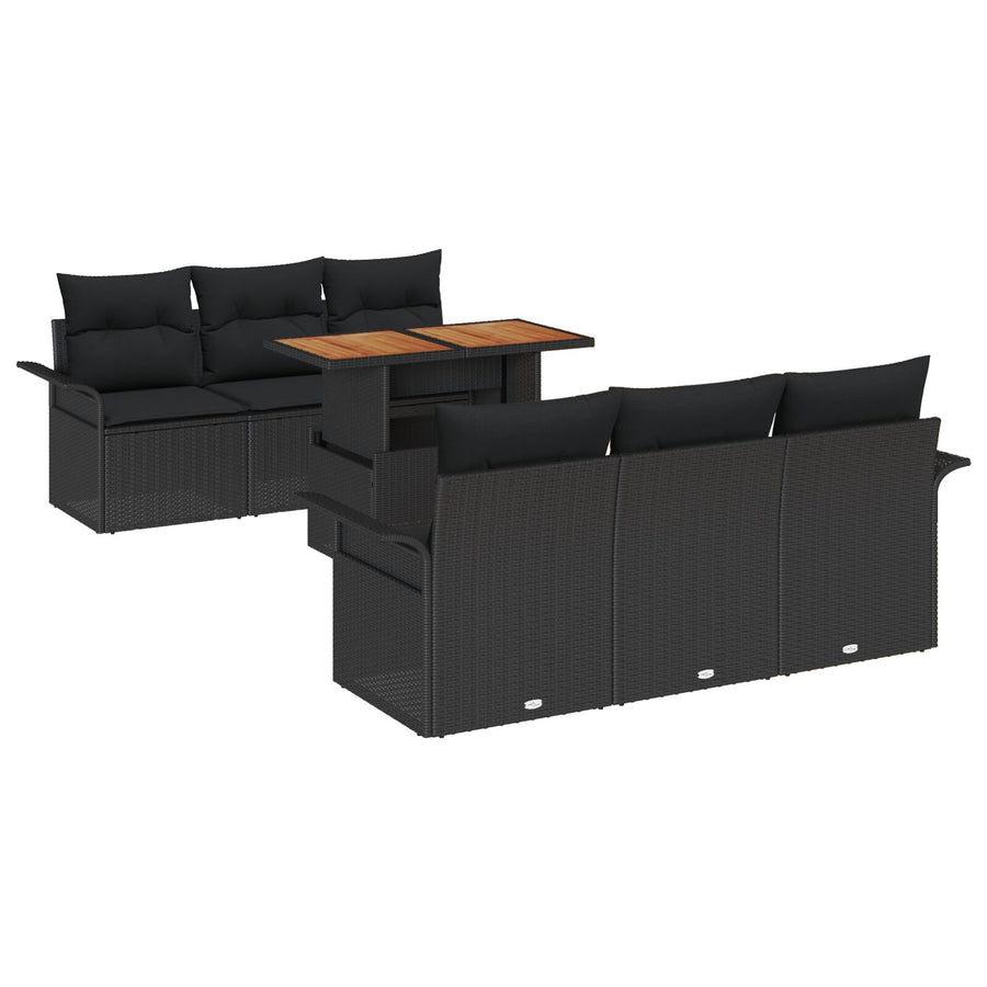 7-Delige Tuinbank Set Met Kussens Zwart Poly Riet Acacia