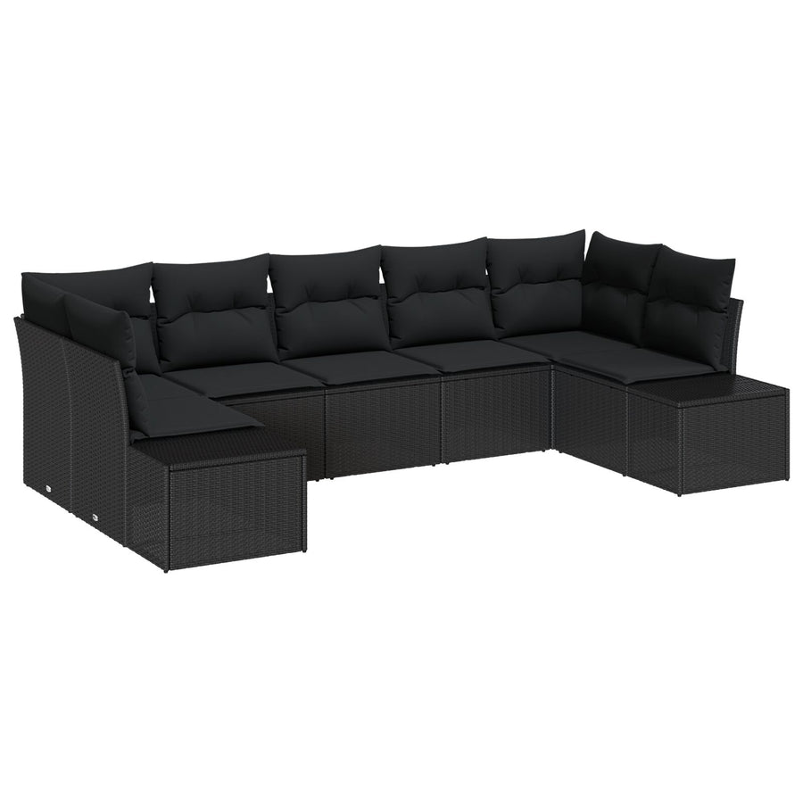 7-Delige Tuin Sofa Set Met Kussens Zwart Poly Riet