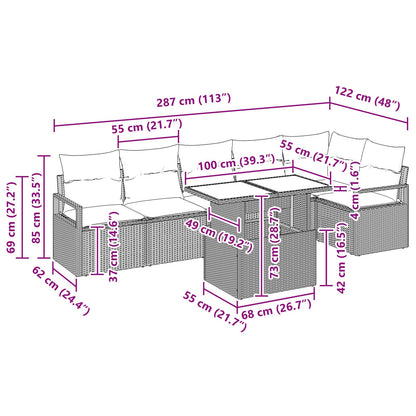 7-Delige Tuinbankset Met Kussens Bruin Poly Rattan,  2-Persoons Tuinbank Met Kussens Bruin Poly Rattan
