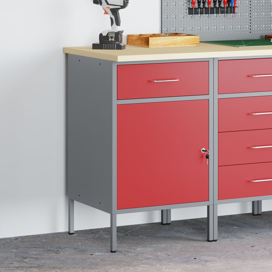 Werkcabinet 50X55X84 Cm Staal Rood en grijs Werkcabinet met 1 lade en 1 deur