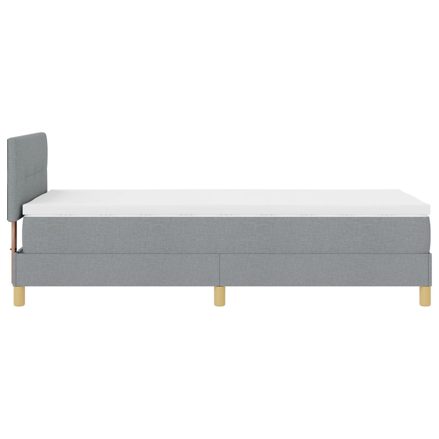 Boxspring Bed Met Matras Stof Lichtgrijs 100 x 200 cm Knop geplooid