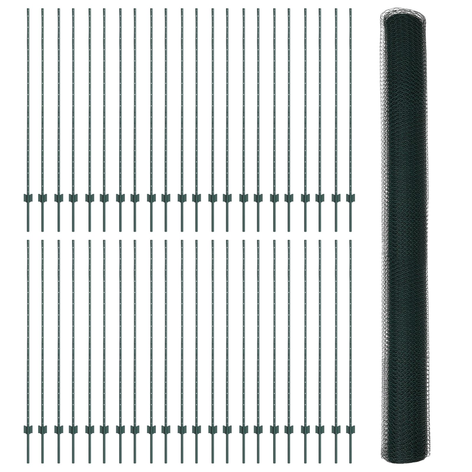 Hekpalen 11 Stuks U-Kanaal Groen 150 Cm Staal,  Hexagonaal Hek Groen 1.5X100 M Staal
