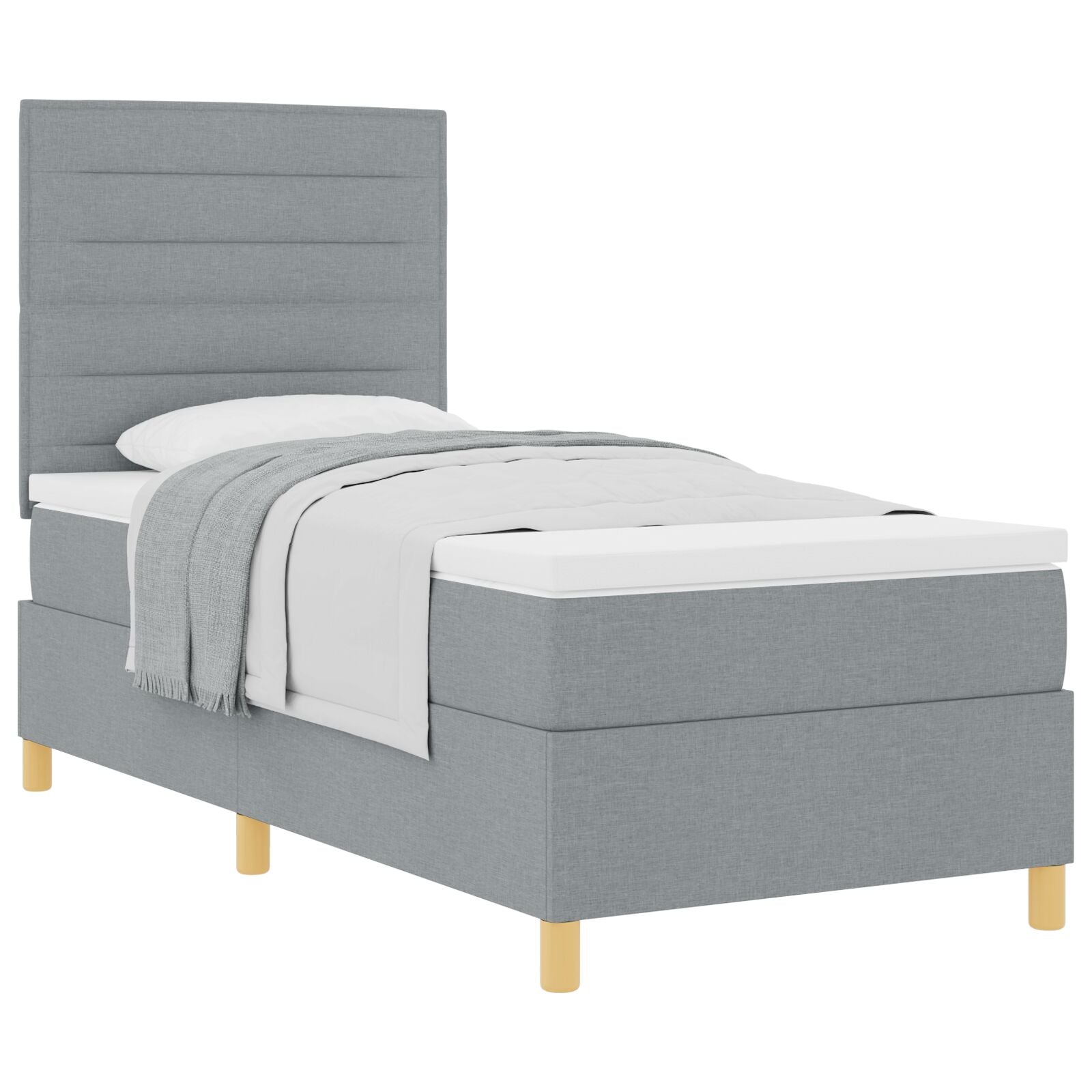 Boxspring Bed Met Matras Lichtgrijs 100X200 Cm Stof Blauw
