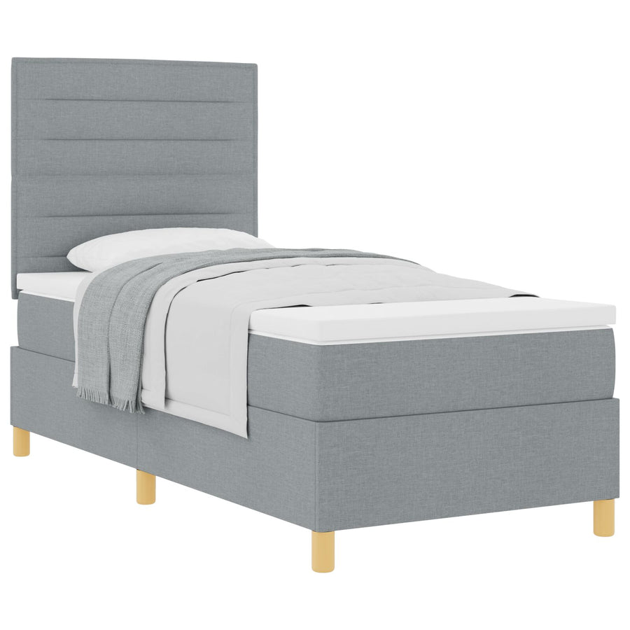 Boxspring Bed Met Matras Lichtgrijs 100X200 Cm Stof Blauw