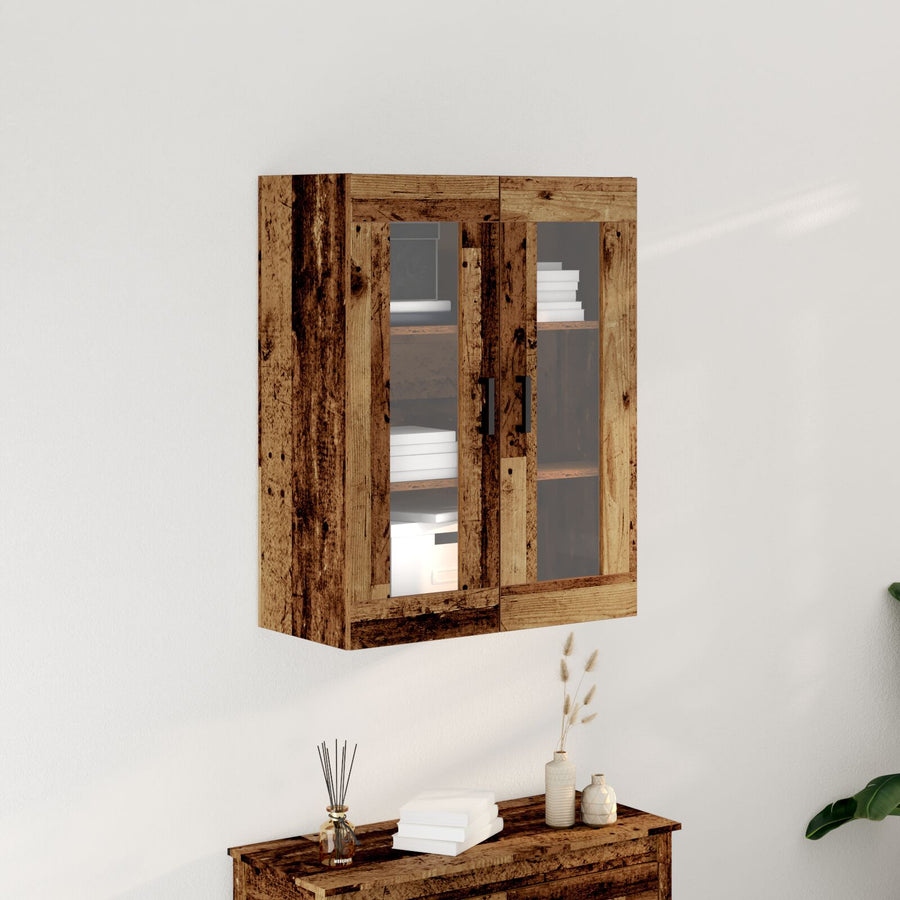 Wandkast Met Glazen Deuren - Oud Hout - 69.5X34X90 Cm