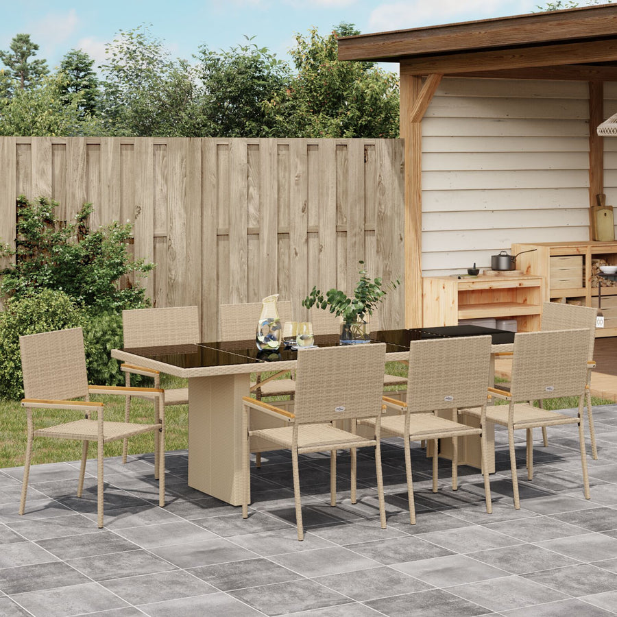 9-Delige Tuin Eetset Beige Poly Rattan Wit