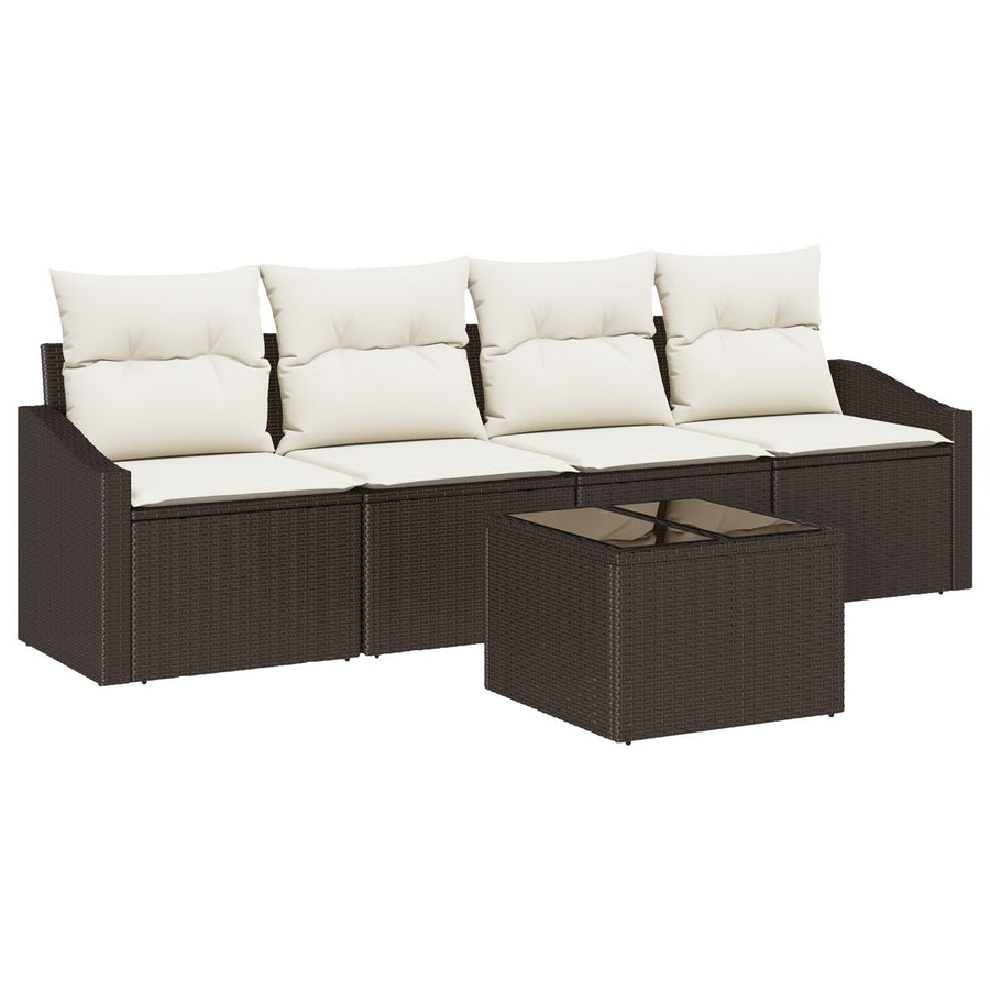 5-Delige Tuin Eetset Met Kussens Bruin Poly Rattan Gegalvaniseerd Staal