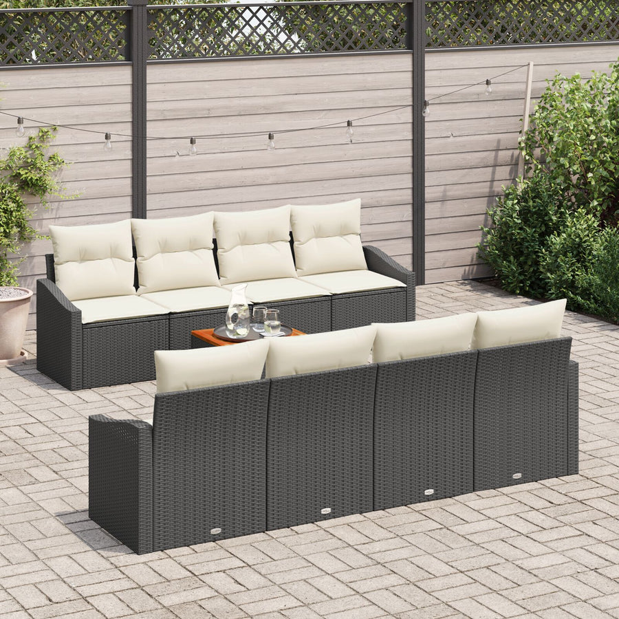 9-Delige Tuin Sofa Set Met Kussens Zwart Poly Rattan Acacia