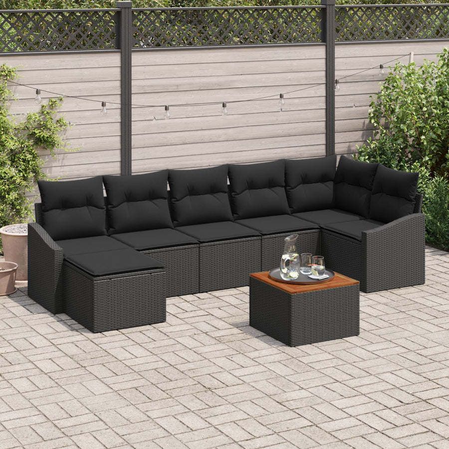 8 Delige Tuin Sofa Set Met Kussens Zwart Poly Rattan Acacia