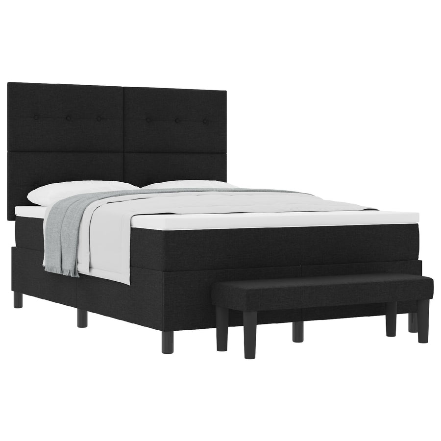 Boxspring Bed Met Matras & Bank Stof Zwart 160 x 200 cm Knoop tufted